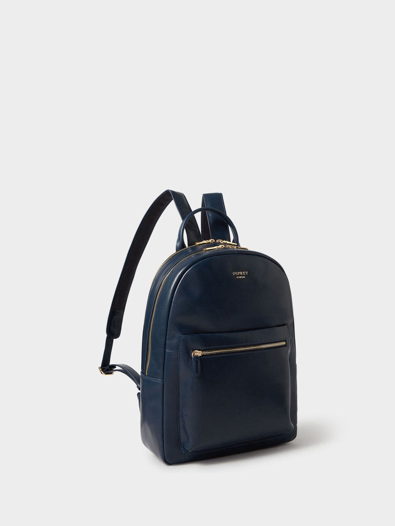 Osprey London blue leather backpack Adaline with quilted sleeve - British brand