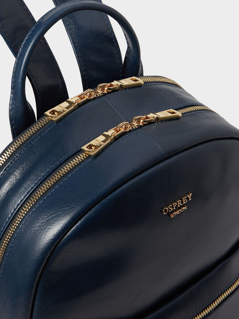 Osprey London blue leather backpack Adaline with quilted sleeve - British brand