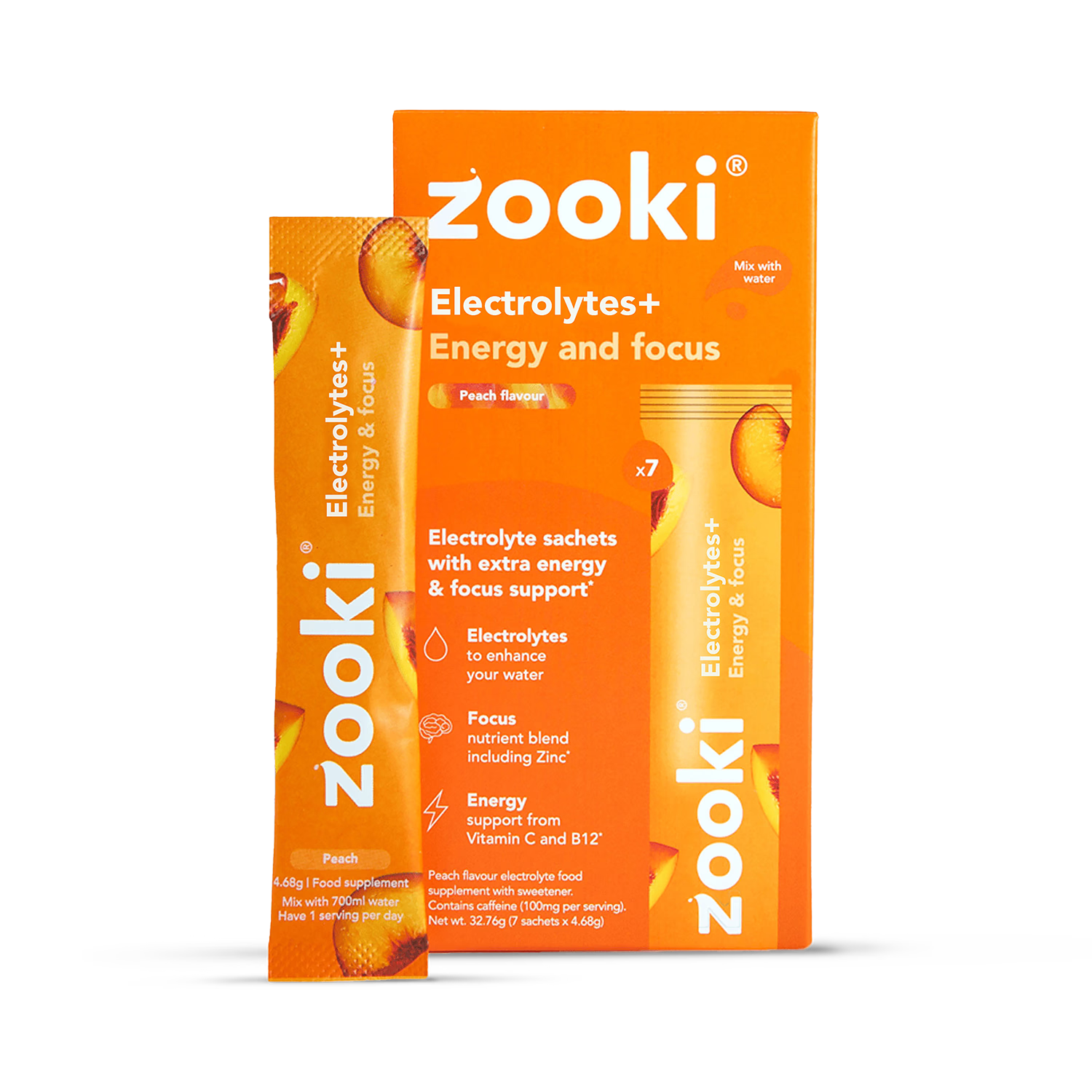 Zooki Electrolytes Energy sachet Peach Flavour 7 pack (British brand)