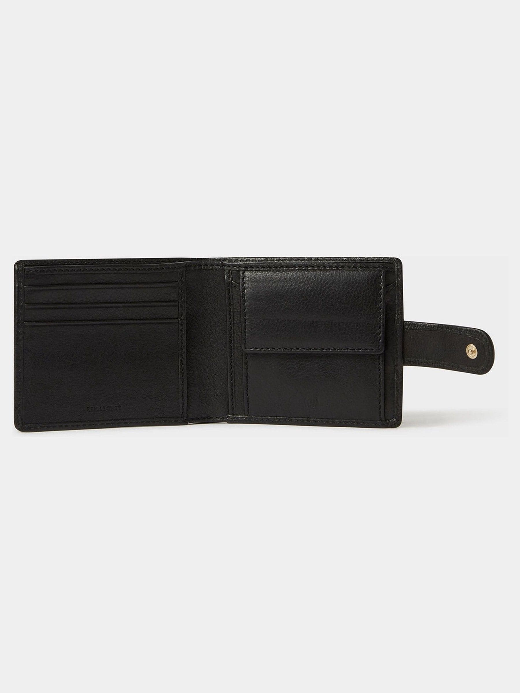Osprey London black leather coin wallet with popper closure, imported from the UK