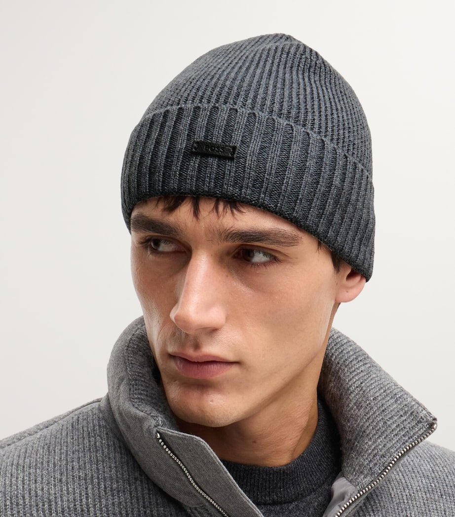 BOSS beanie virgin wool logo badge, imported from the UK