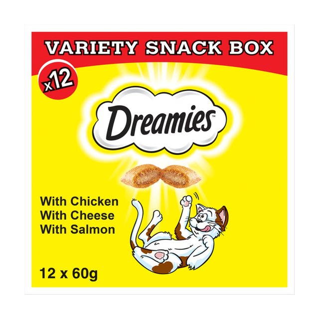 Dreamies Variety Snack Box Cat Treats with Chicken Cheese & Salmon   12 x 60g GOODS M&S   