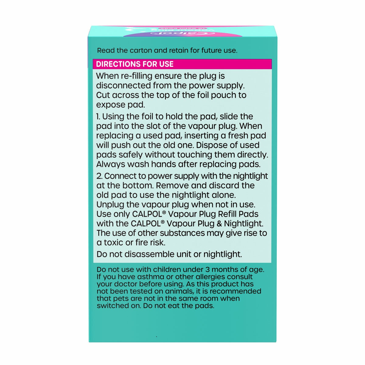 Calpol vapour plug nightlight with 30 refill pads, UK version