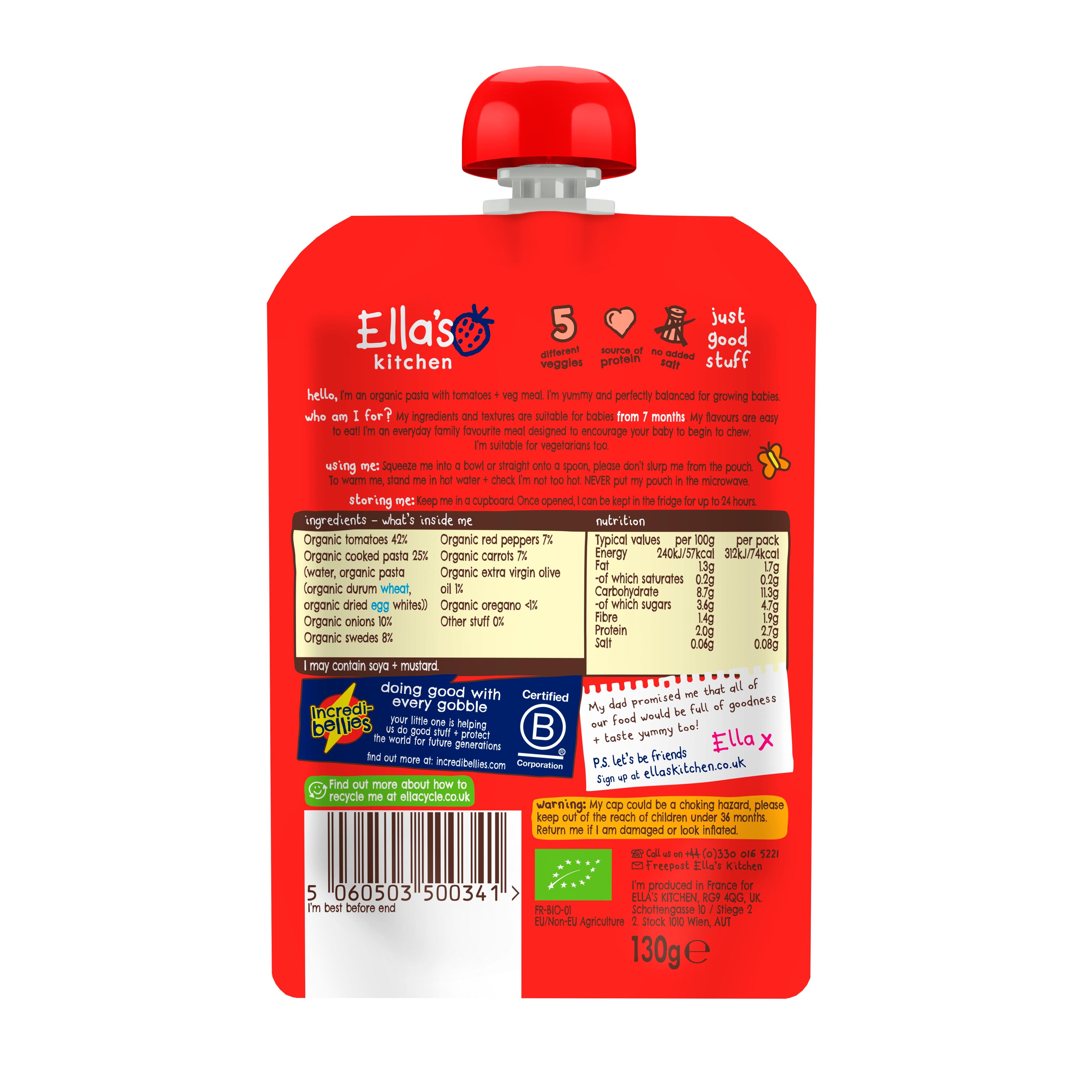 Ella's Kitchen organic tomato pasta baby food 130g (British brand)