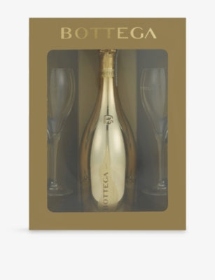 Bottega Gold Prosecco 750ml with two glasses (British brand)