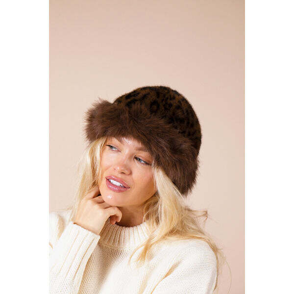 SVNX faux fur leopard print hat 56-58cm (British brand)