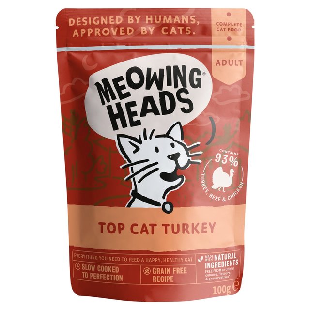 Meowing Heads Top Cat Turkey Wet Cat Food Pouch   100g