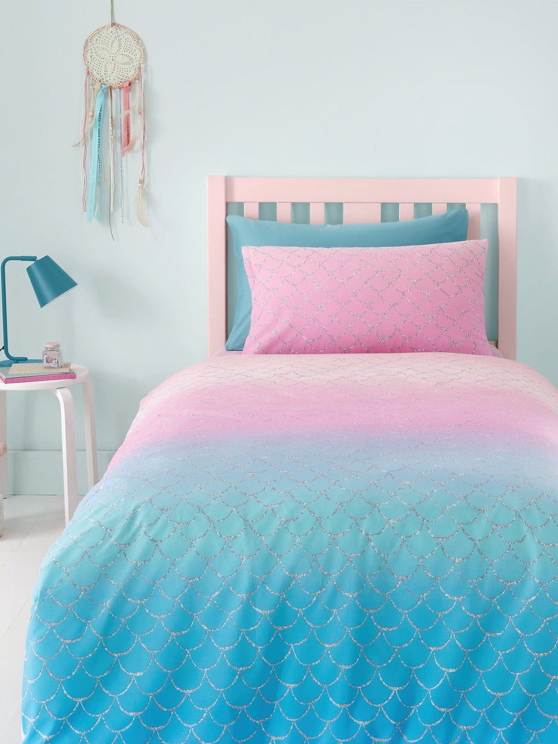 Catherine Lansfield Blue Mermaid Reversible Duvet Cover Set - British product
