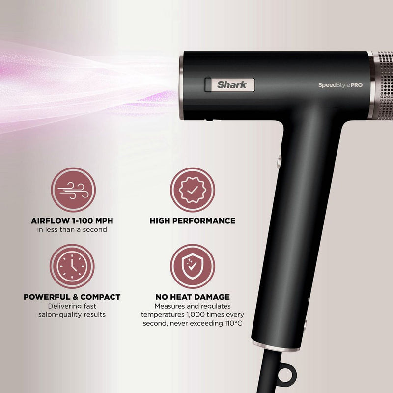 Shark SpeedStyle Pro black hair dryer, imported from the UK