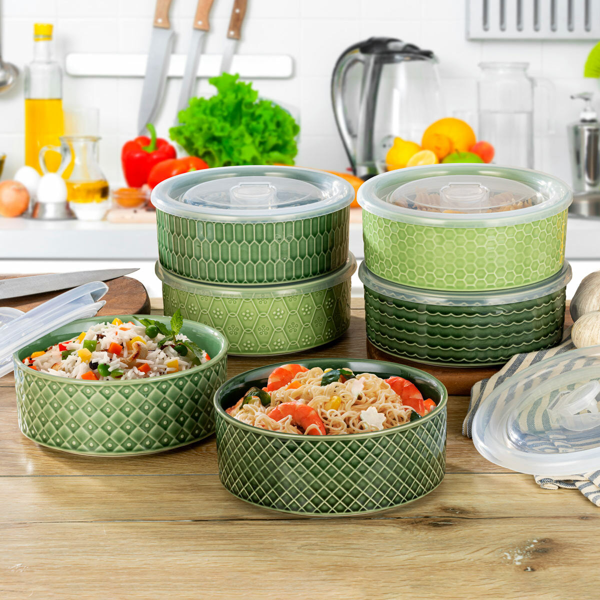 مجموعة Signature Housewares الحجرية المكونة من 6 أوعية بأغطية، مستوردة من المملكة المتحدة
