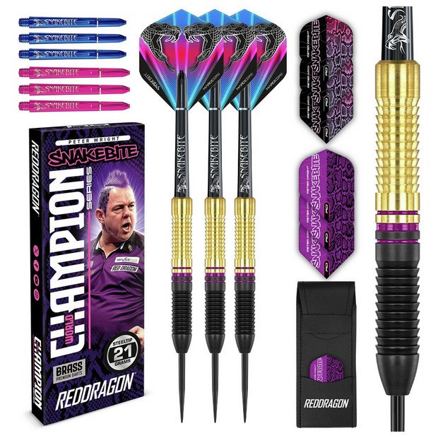 Red Dragon Peter Wright Snakebite 21g brass darts set, imported from the UK