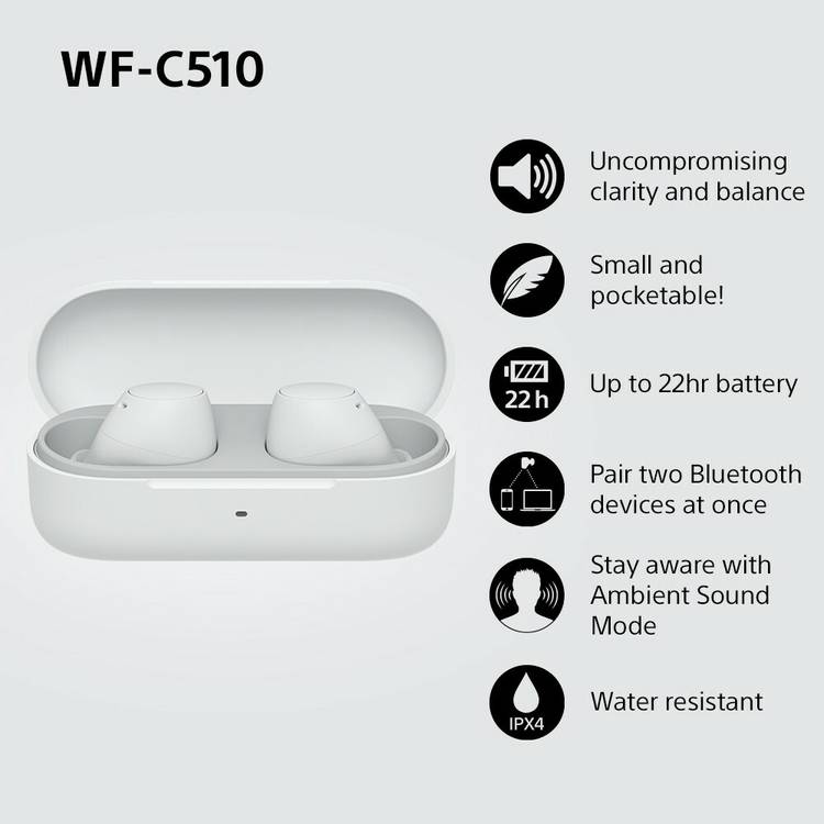 Sony true wireless earbuds white WF-C510, imported from the UK