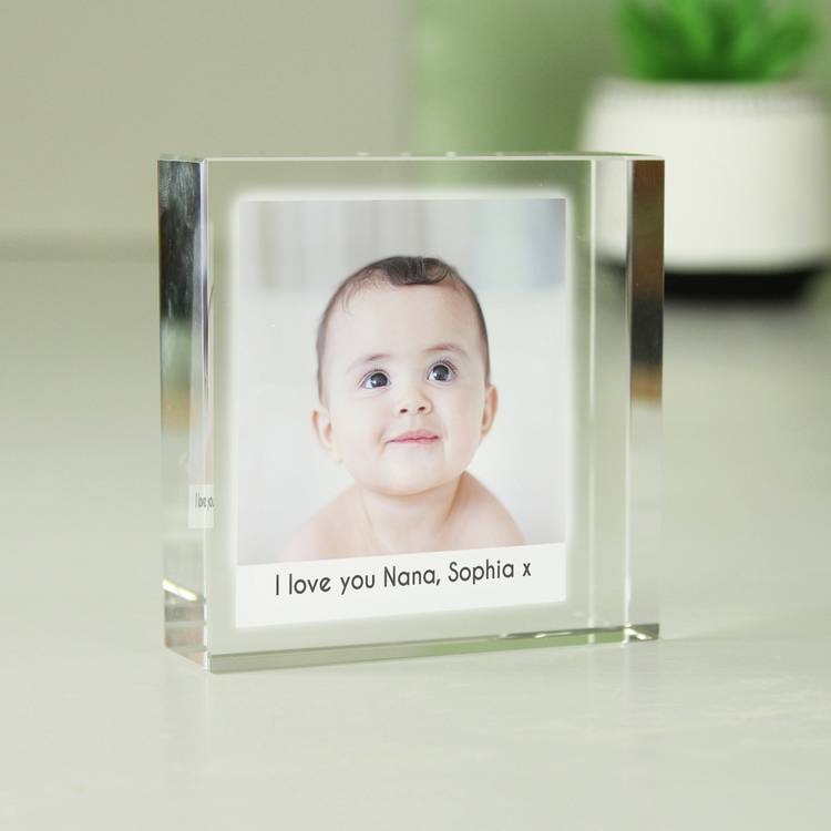Personalised photo and message crystal token, imported from the UK