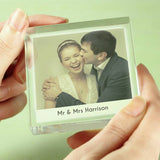 Personalised photo and message crystal token, imported from the UK