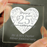 Personalised 25th anniversary glass block 7.5cm, imported from the UK