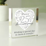 Personalised 25th anniversary glass block 7.5cm, imported from the UK