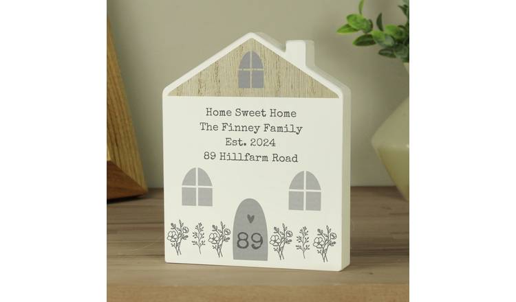 Personalised Message Grey Wooden House Ornament GOODS Argos