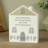 Personalised grey wooden house ornament, 17.5cm tall - British product