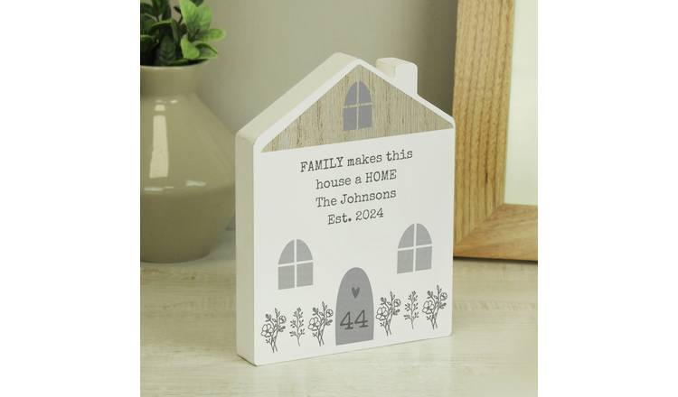 Personalised Message Grey Wooden House Ornament