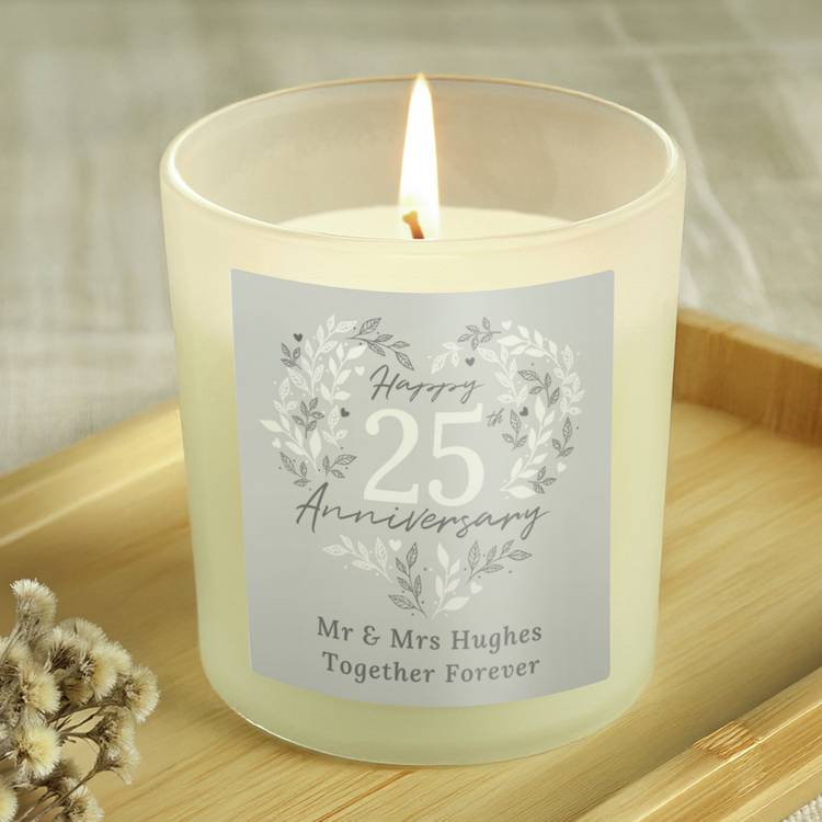 Personalised silver anniversary candle vanilla 7cm - British product