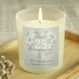 Personalised silver anniversary candle vanilla 7cm - British product