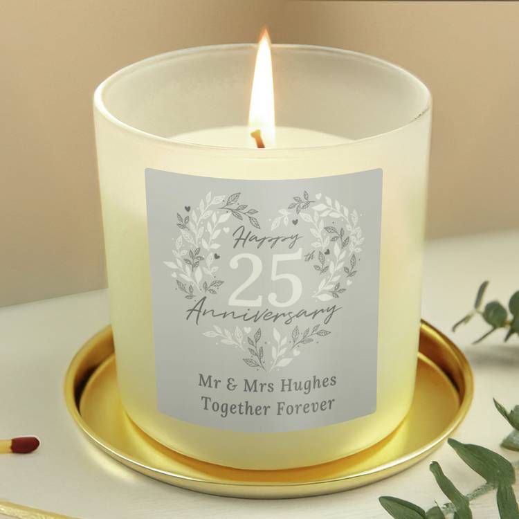 Personalised silver anniversary candle vanilla 7cm - British product