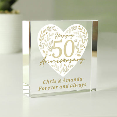 Argos Personalised Message 50th Anniversary Glass Block- Buy online at McGrocer