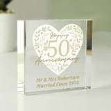 Personalised 50th anniversary glass block gift box, UK version