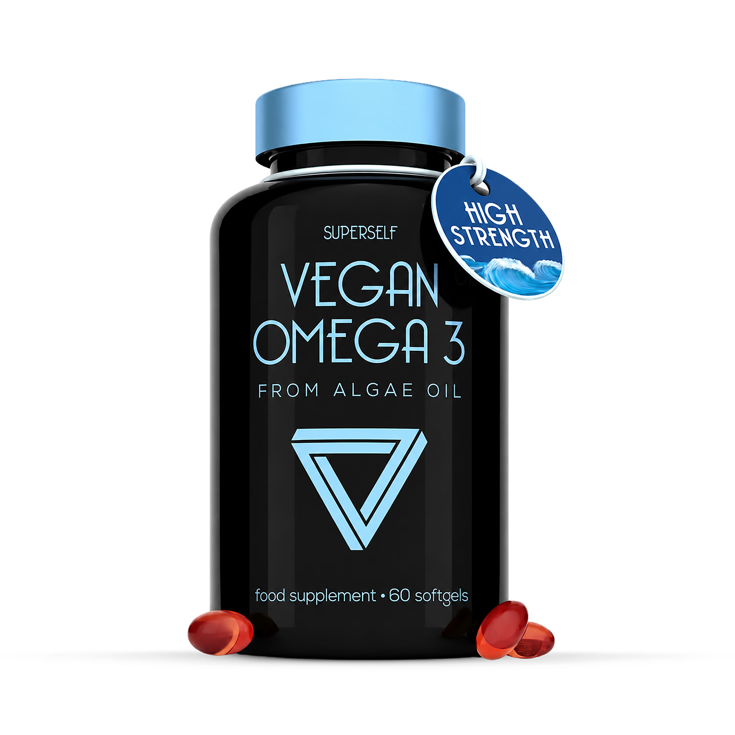 SuperSelf Vegan Omega-3 supplement 60 softgels, imported from the UK