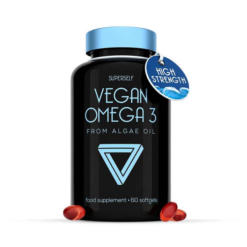 SuperSelf Vegan Omega-3 supplement 60 softgels, imported from the UK