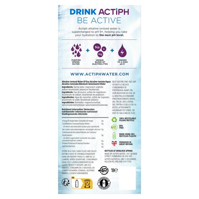 ACTIPH Alkaline Ionised Water   1L GOODS M&S   