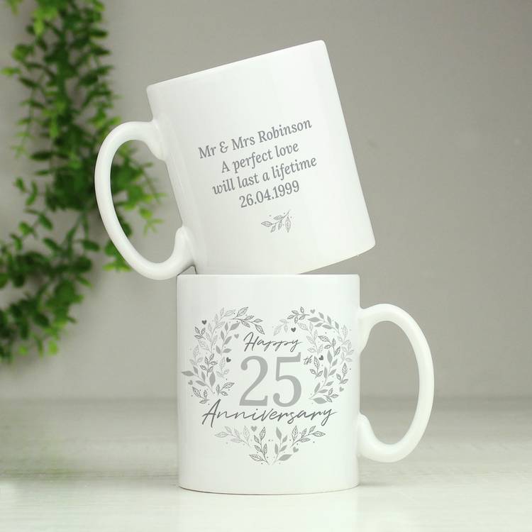 Personalised 25th silver wedding anniversary mug 312ml, imported from the UK