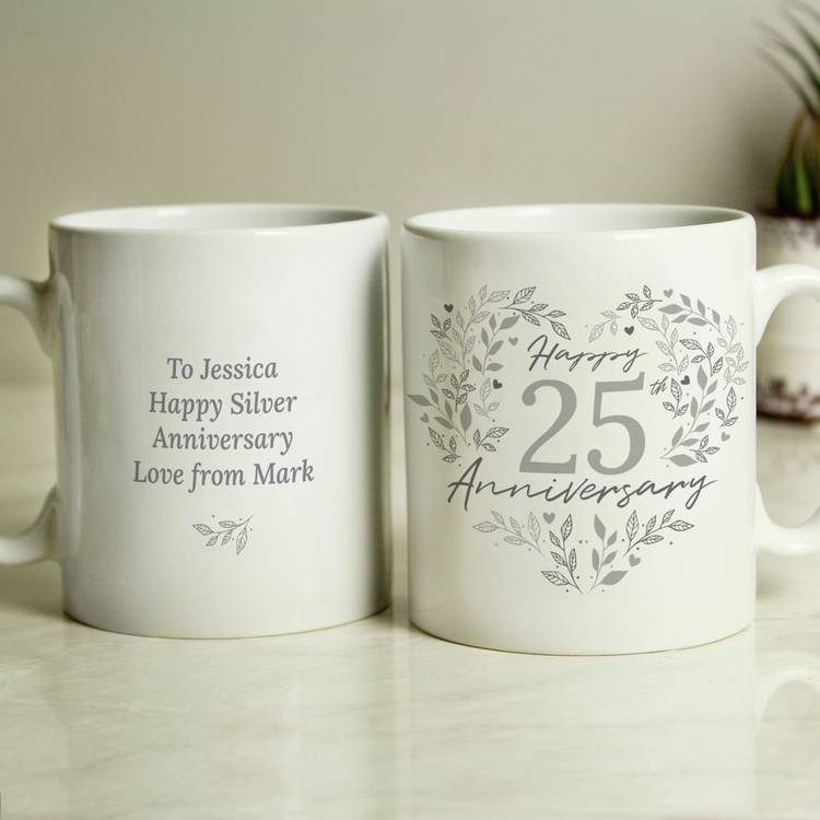 Personalised 25th silver wedding anniversary mug 312ml, imported from the UK