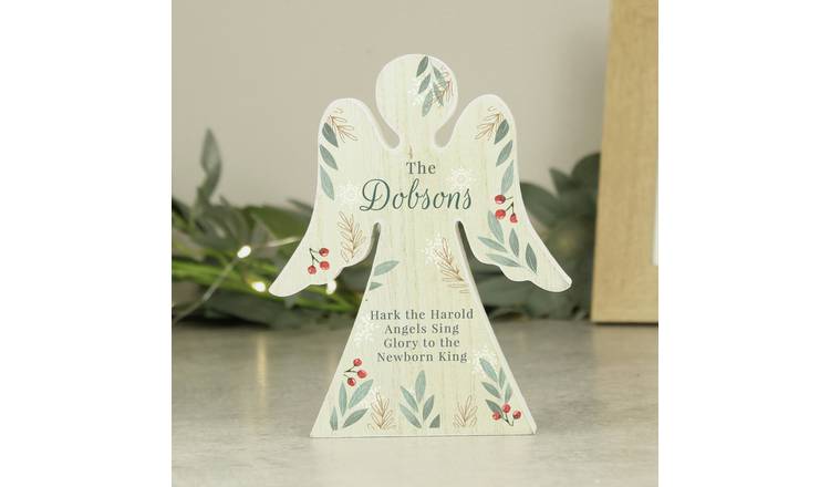 Personalised Message Foliage Wooden Angel Christmas Ornament