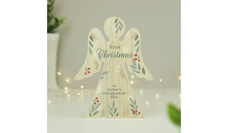 Personalised Message Foliage Wooden Angel Christmas Ornament GOODS Argos