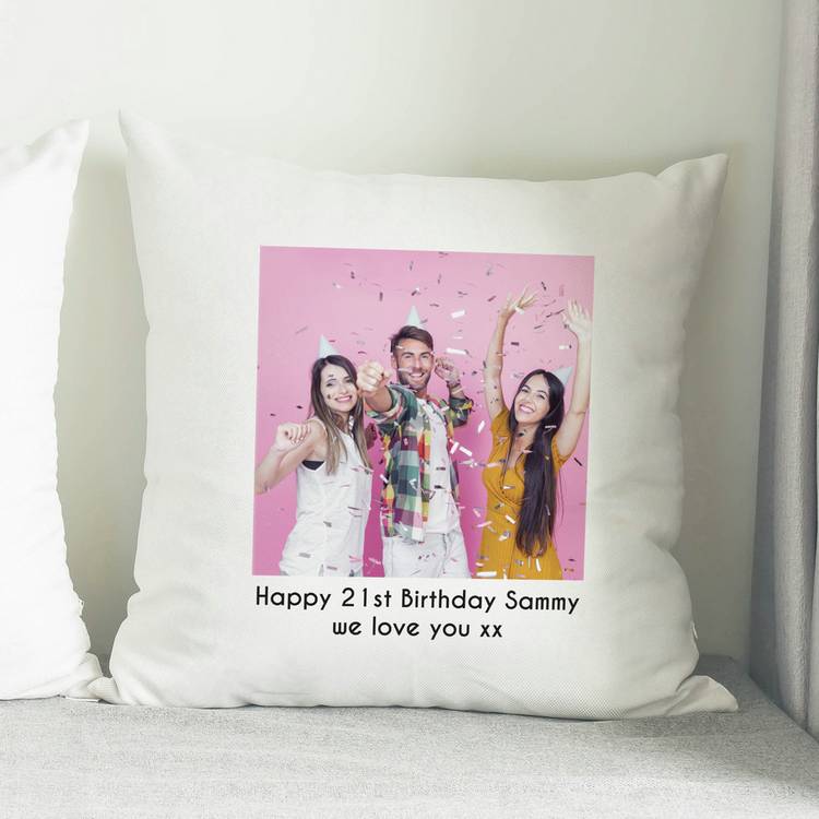 Personalised photo cushion with message 38cm - British product