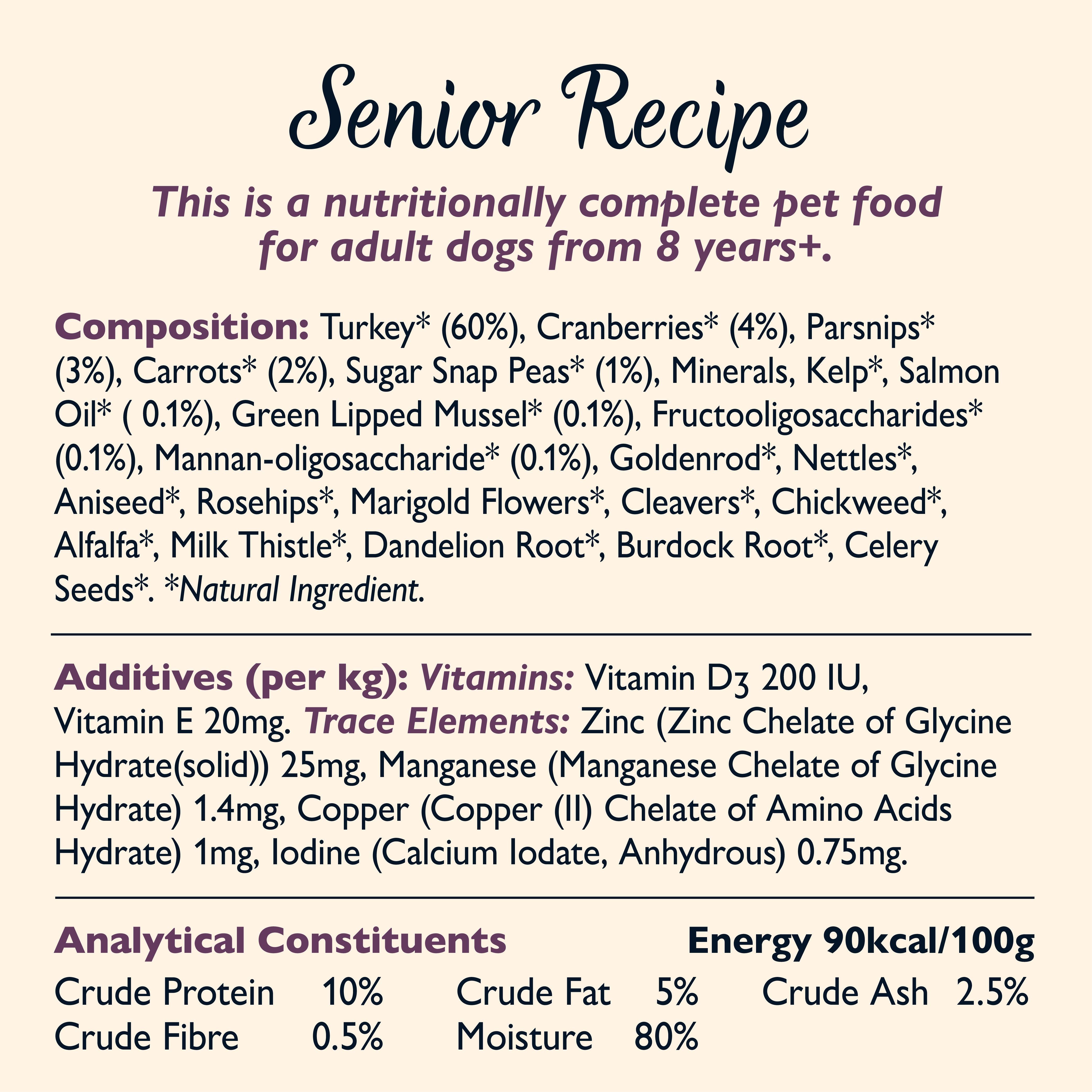 Lily's Kitchen senior turkey wet dog food 150g, imported from the UK