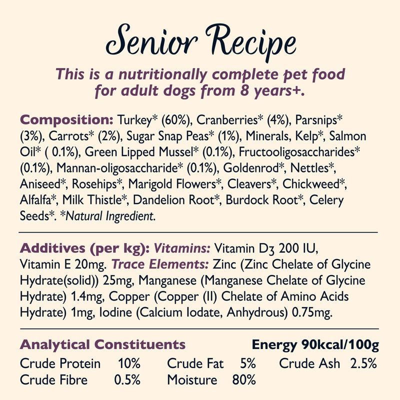 Lily's Kitchen senior turkey wet dog food 150g, imported from the UK