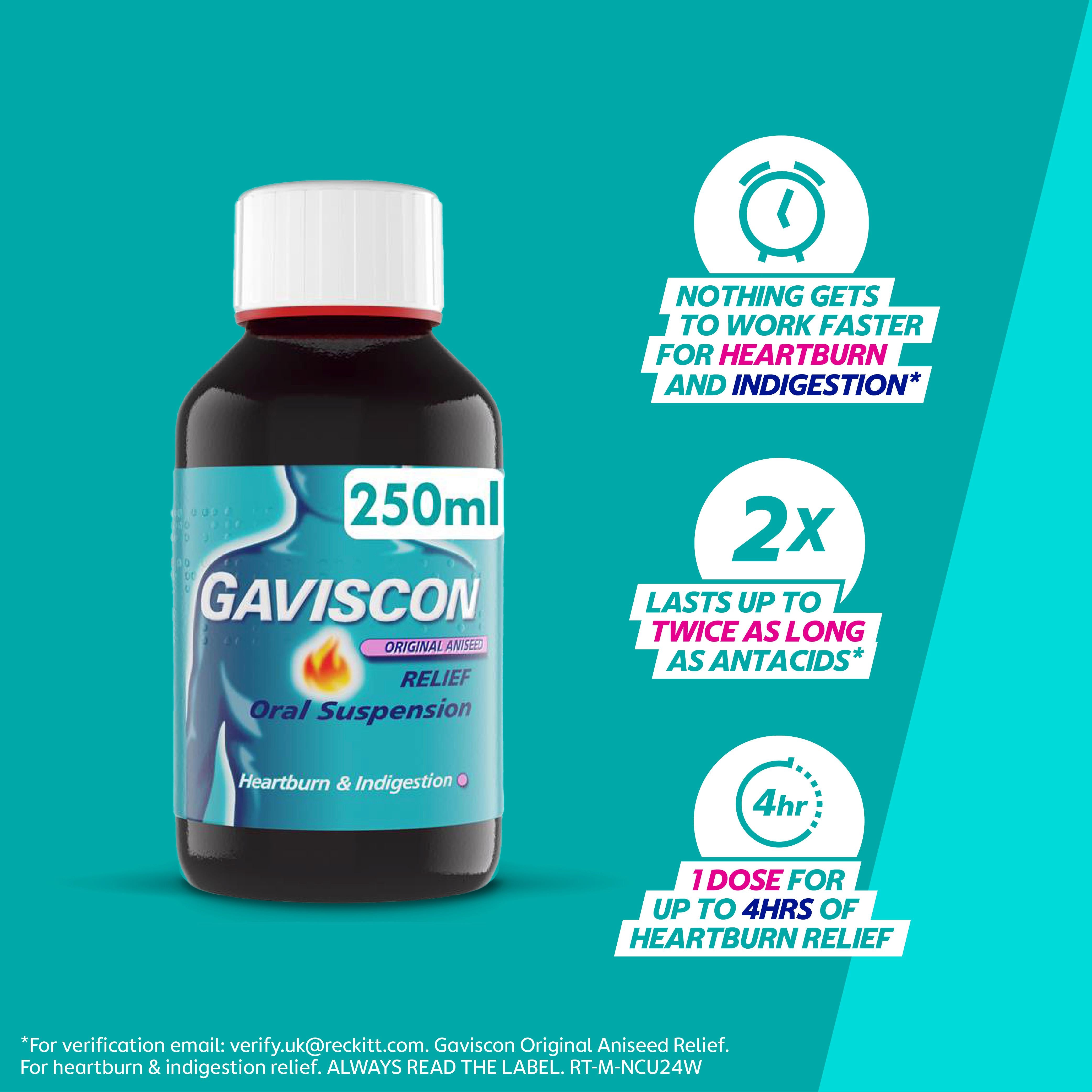 Gaviscon heartburn relief liquid aniseed 250ml, UK version