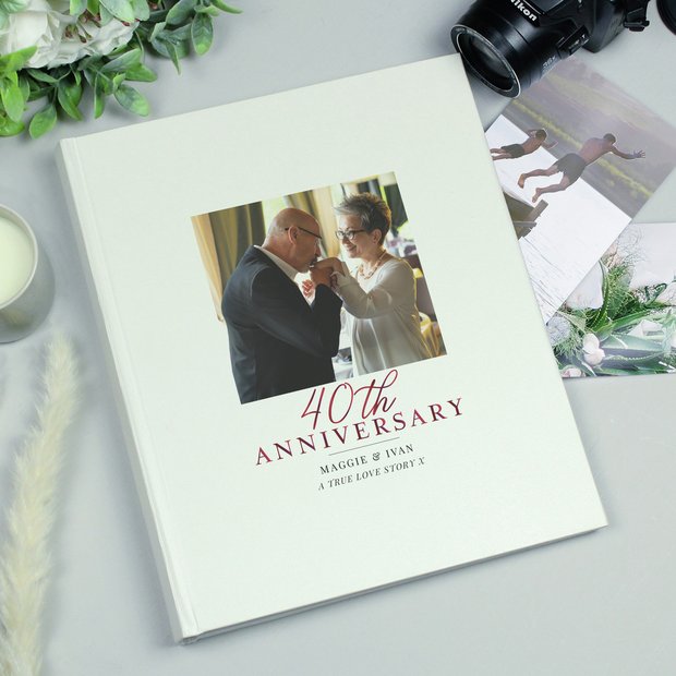 Personalised 40th anniversary photo album with custom cover photo, UK version