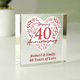 Personalised 40th anniversary glass block, imported from the UK
