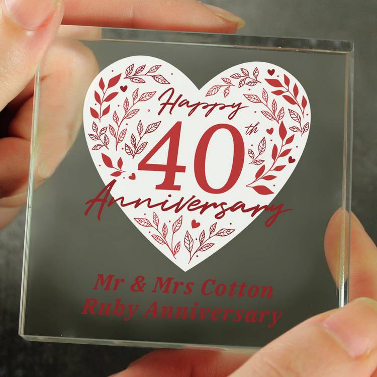 Personalised 40th anniversary glass block, imported from the UK