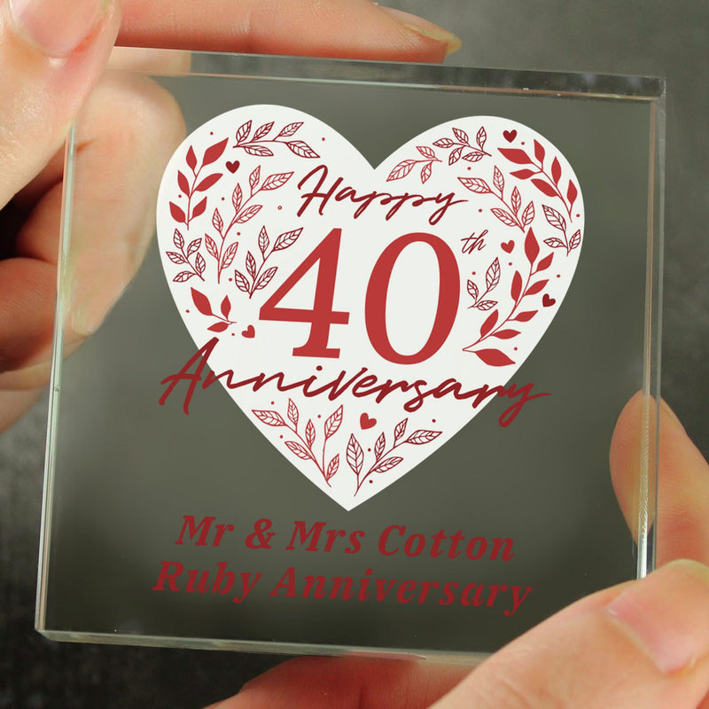 Personalised 40th anniversary glass block, imported from the UK
