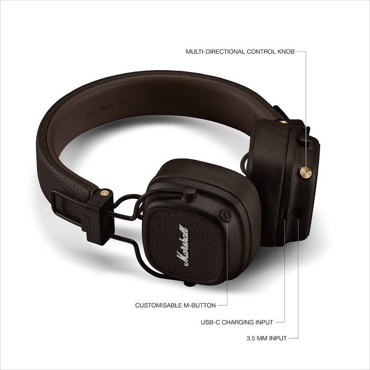 Marshall Major V on-ear wireless headphones brown, imported from the UK