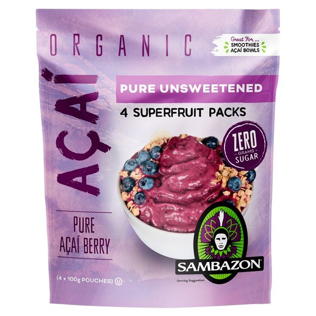 Sambazon Organic Fair Trade Acai Pure   4 x 100g