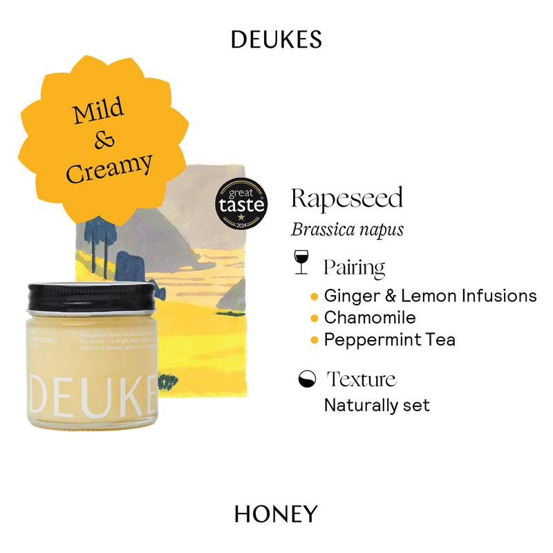 Deukes raw monofloral rapeseed honey 250g, UK version