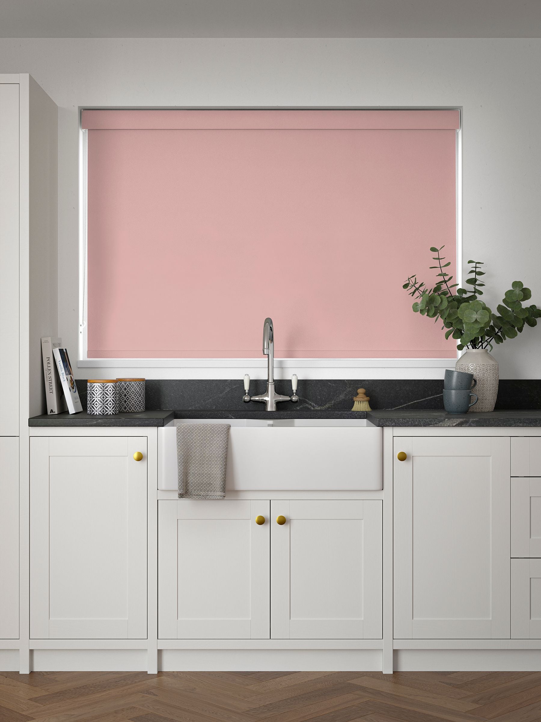 Next blush pink blackout roller blind (British brand)