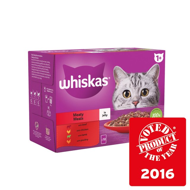 Whiskas 1+ Adult Wet Cat Food Pouches Meaty Meals in Jelly   12 x 85g GOODS M&S   