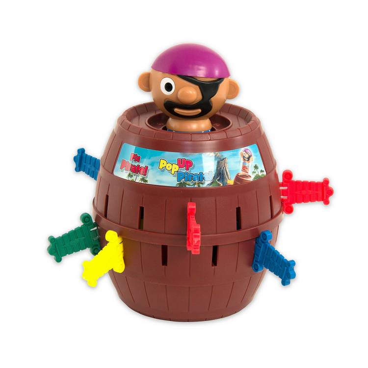 Pop Up Pirate children's game with barrel and swords - British product