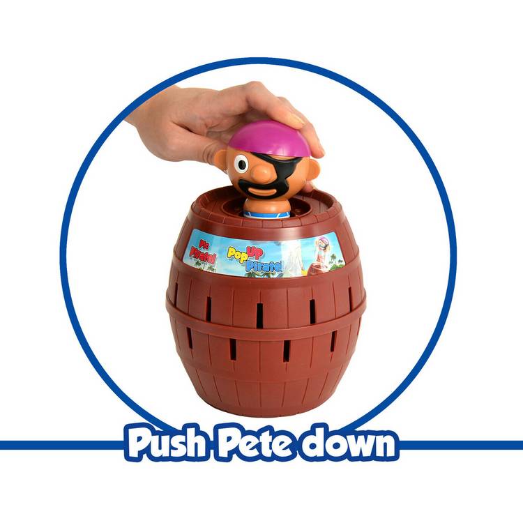 Pop Up Pirate children's game with barrel and swords - British product